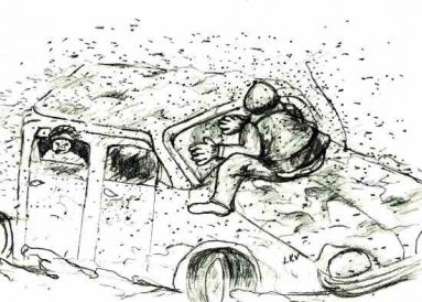 Family Takes Winter Trip in Snowstorm Image